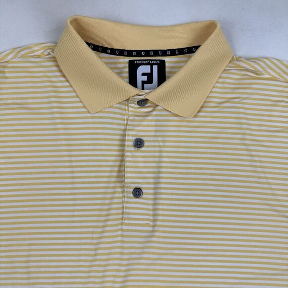 Foot Joy FJ Pro Dry Lisle Polo Shirt Size L Yellow White Striped S/S Stretch - Picture 3 of 9